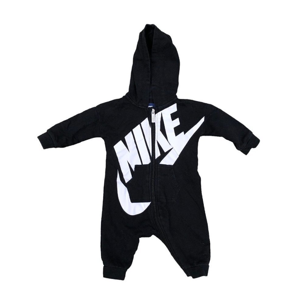 NIKE Sportswear One Piece Coverall Shirt Pants Baby 3/6 Months Black Hoodie Logo